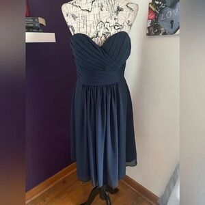 Bill Levkoff Blue Ruched Sweetheart A-line Dress